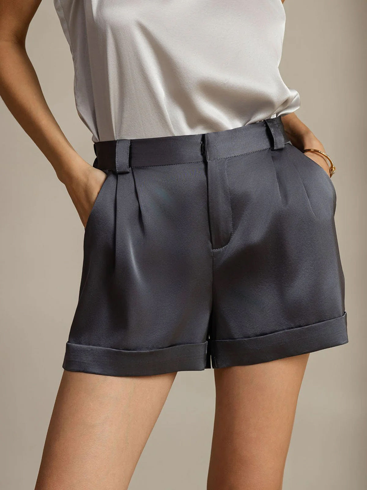 [Dark Gray] SilkSilky-UK 19Momme Silk Womens Shorts 001