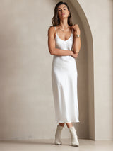 [White] SilkSilky-UK Spaghetti Strap V Neck Dress 006