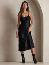 [Black] SilkSilky-UK Spaghetti Strap V Neck Dress 004