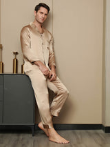 [Champagne] SilkSilky-UK Pure Silk Long Sleeve Lapel Men's Pyjamas 004