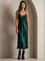 [Dark Green] SilkSilky-UK Spaghetti Strap V Neck Dress 007