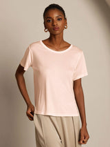 [Light Pink] SilkSilky-UK 100% Silk Jersey Short Sleeve Round Neck Women's T-Shirt 001