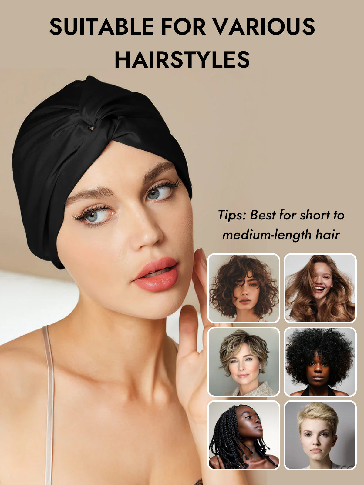 [Black] SilkSilky-UK Pure Silk Sleep Cap 006