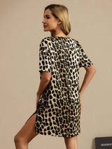 [Leopard] SilkSilky-UK Pure Silk Half Sleeve V Neck Nightdress 002