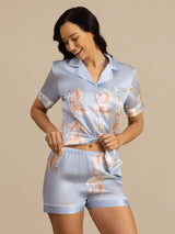 [Light Blue] SilkSilky-UK Short Sleeve Lapel Collar Women's Pyjamas 001