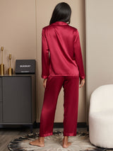[Wine] SilkSilky-UK Long Sleeve Lapel Collar Women's Pyjamas 002