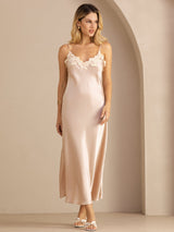 [Pink] SilkSilky-UK Spaghetti Strap V Neck Dress 003