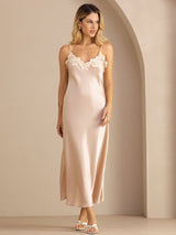 [Pink] SilkSilky-UK Spaghetti Strap V Neck Dress 003