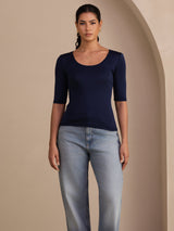 [Dark Blue] SilkSilky-UK Half Sleeve Women's T-Shirt 003
