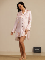 [Pink] SilkSilky-UK Long Sleeve Lapel Collar Nightshirt 007