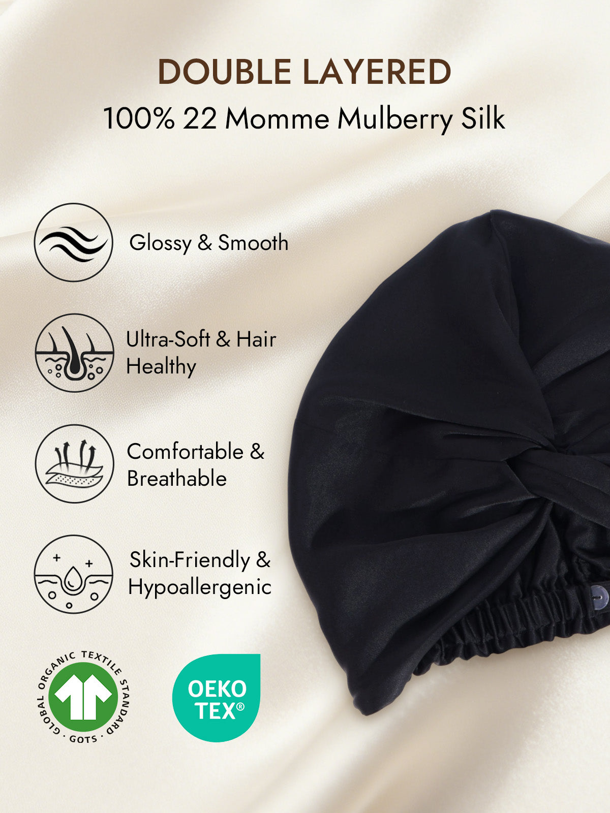 [Black] SilkSilky-UK 22Momme Pure Silk Sleep Cap 002