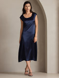 SilkSilky-UK 19Momme Silk Sleeveless Round Neck Dress DarkBlue 003