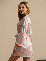 [Pink Heart Geo] SilkSilky-UK Long Sleeve Women's Dressing Gown 004