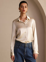 [Brown Rice] SilkSilky-UK Long Sleeve Lapel Collar Women's Shirt 003