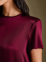 [Dark Red] SilkSilky-UK Short Sleeve Crew Neck Dress 004