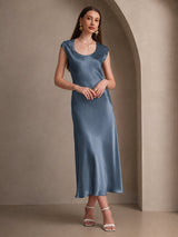 [Real Teal] SilkSilky-UK Cap Sleeve Dress 005