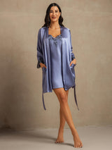 [Steel Blue] SilkSilky-UK 3/4 Sleeve V Neck Nightdress&Dressing gowns 008