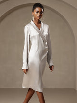 [Silver] SilkSilky-UK 19Momme Long Sleeve V Neck Dress 005
