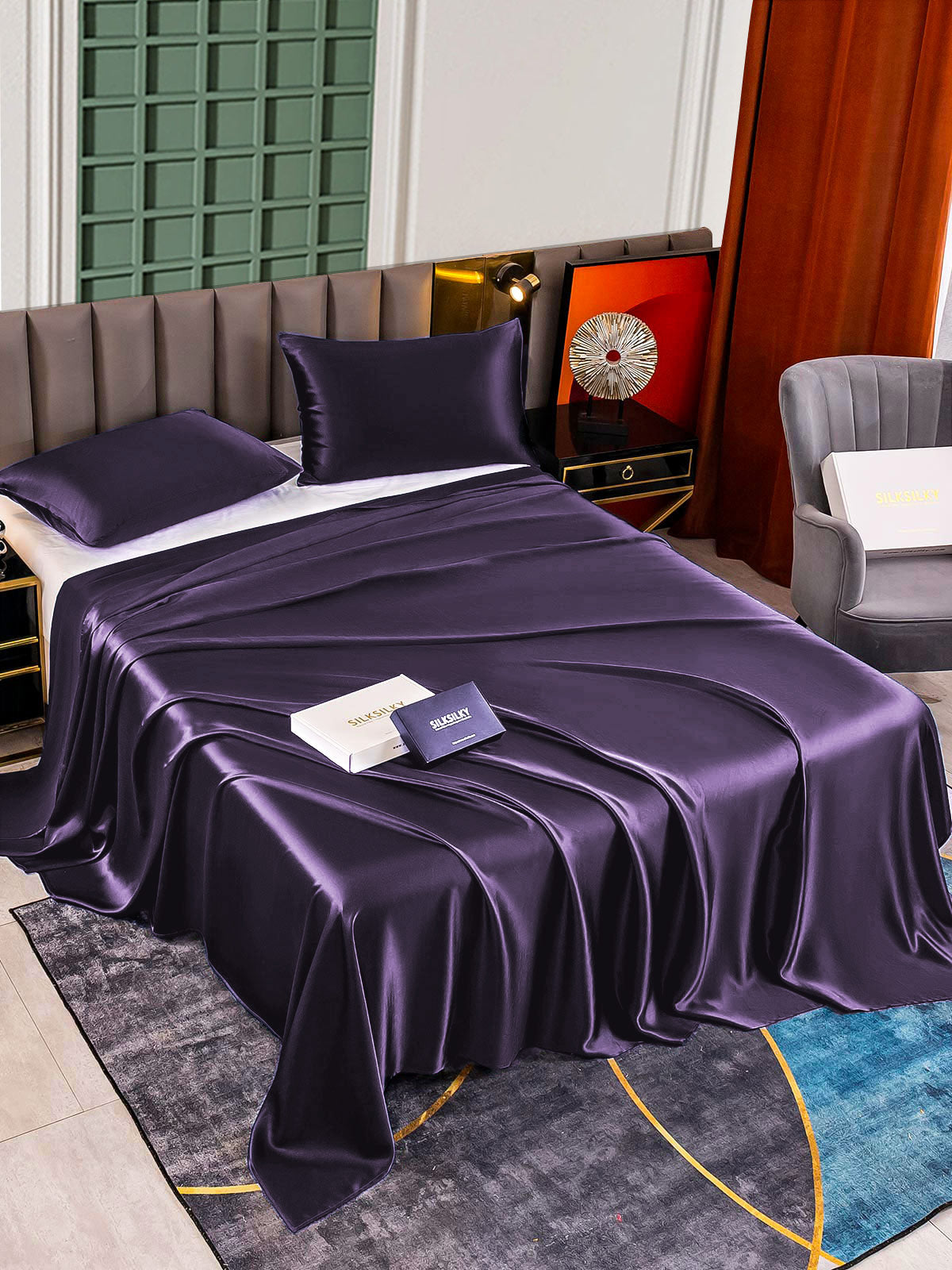[Deep Purple] SilkSilky-UK 22Momme Pure Silk Bedding Set 002,