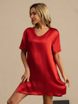 [Wine] SilkSilky-UK Half Sleeve V Neck Nightdress 003