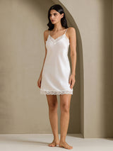[White] SilkSilky-UK Spaghetti Strap V Neck Nightdress 010