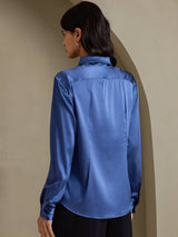 [Real Teal] SilkSilky-UK Long Sleeve Lapel Collar Women's Shirt 002