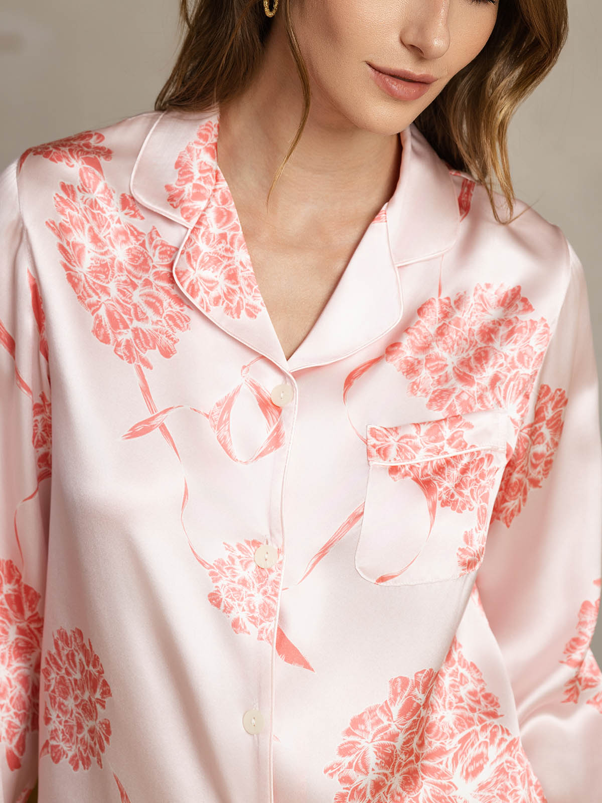 [Coral Floral] SilkSilky-UK Pure Silk Womens Pajamas 005