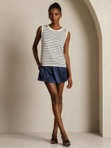 [White Stripe] SilkSilky-UK Sleeveless Round Neck Camisole 007