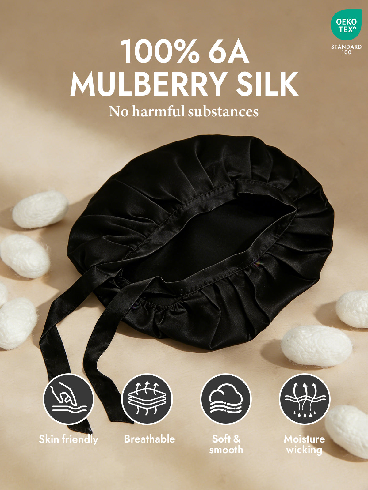 [Black] SilkSilky-UK Pure Silk Sleep Cap 002