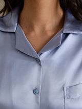 [Steel Blue] SilkSilky-UK Long Sleeve Lapel Collar Women's Pyjamas 004