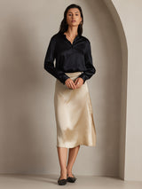 [Black] SilkSilky-UK Long Sleeve Lapel Collar Women's Shirt 004