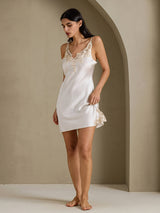[White] SilkSilky-UK Spaghetti Strap V Neck Nightdress 009