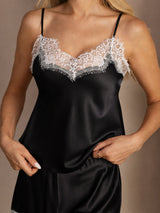 [Black] SilkSilky-UK Spaghetti Strap V Neck Camisole Set 004