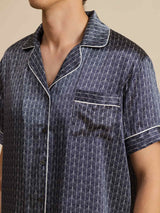 [Navy Ginkgo] SilkSilky-UK Short Sleeve Notch Collar Men's Pyjamas 009