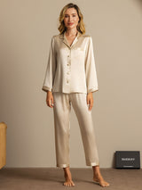 [Champagne] SilkSilky-UK Long Sleeve Lapel Collar Women's Pyjamas 001