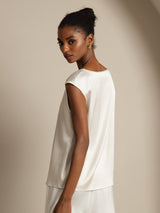 [White] SilkSilky-UK Cap Sleeve Round Neck Women's T-Shirt 005