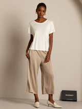 [White] SilkSilky-UK 100% Silk Jersey Short Sleeve Round Neck Women's T-Shirt 006