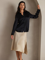 [Black] SilkSilky-UK Long Sleeve Lapel Collar Women's Shirt 001