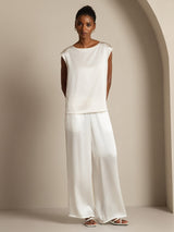 [White] SilkSilky-UK Cap Sleeve Round Neck Women's T-Shirt 009