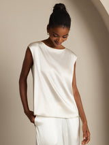 [White] SilkSilky-UK Cap Sleeve Round Neck Women's T-Shirt 007