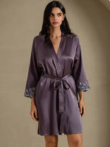 [Purple Gray] SilkSilky-UK 3/4 Sleeve Women's Dressing Gown 007
