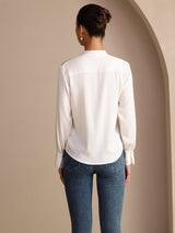 [White] SilkSilky-UK Long Sleeve Tie Neck Women's Blouse 002