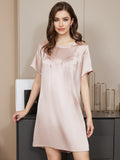 SilkSilky UK Pure Silk Short Sleeve Round Neck Nightdress Pink 012