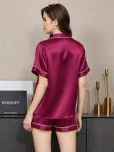 [Fuchsia] SilkSilky-UK Short Sleeve Lapel Collar Women's Pyjamas 002