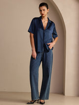 [Dark Blue] SilkSilky-UK Short Sleeve Notch Collar Women's Shirt 007