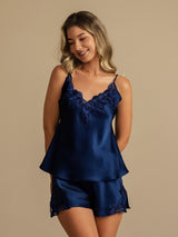 [Dark Blue] SilkSilky-UK Spaghetti Strap V Neck Camisole Set 001