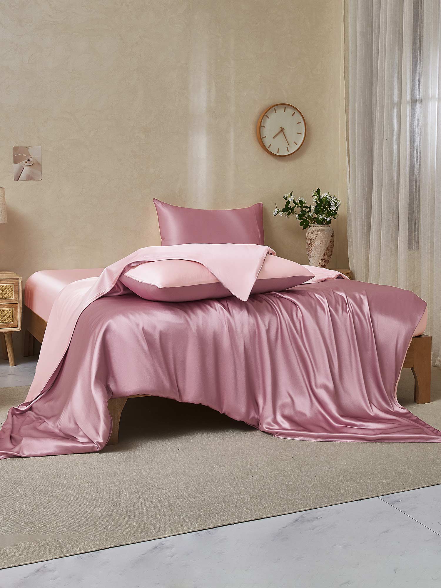 [PaleMauve+LightPink] SilkSilky-UK 19Momme Pure Silk Bedding Set 002,