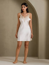 [White] SilkSilky-UK Spaghetti Strap V Neck Nightdress 008