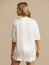 [White] SilkSilky-UK Short Sleeve Round Neck Women's Pyjamas 002