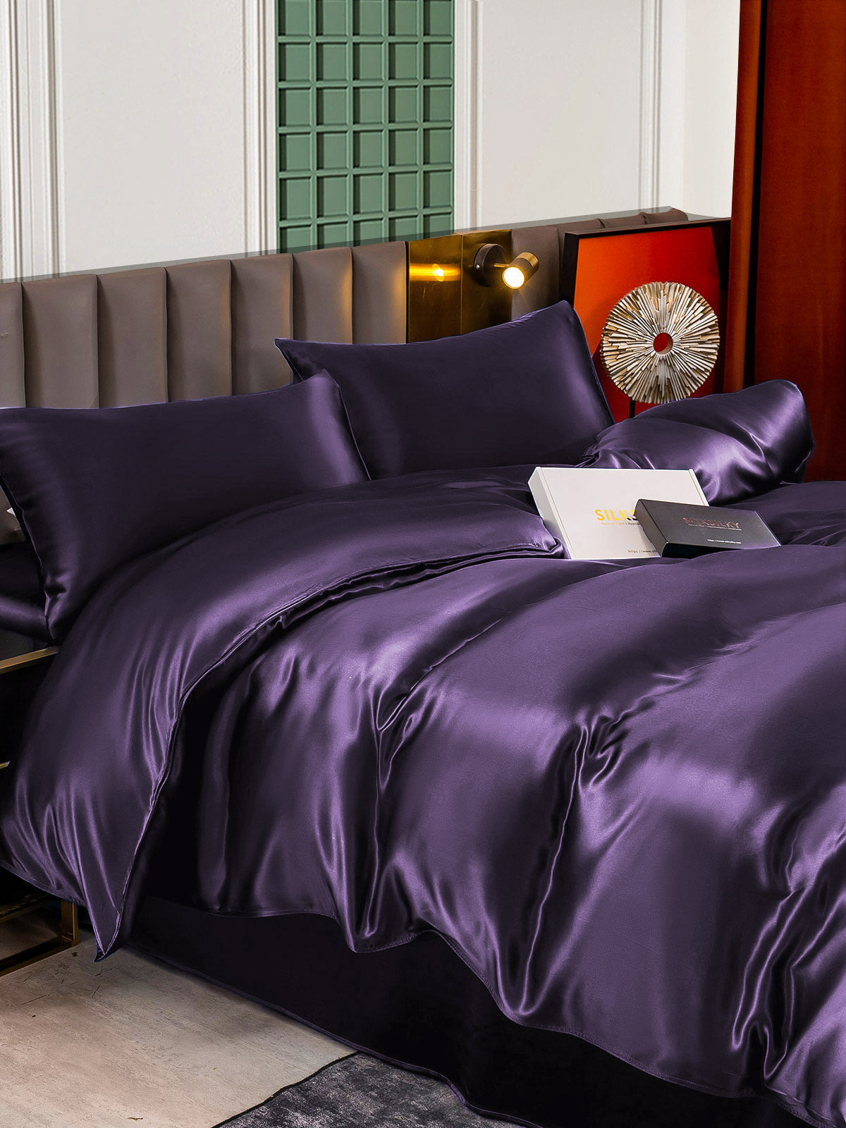 [Deep Purple] SilkSilky-UK 22Momme Pure Silk Bedding Set 005,